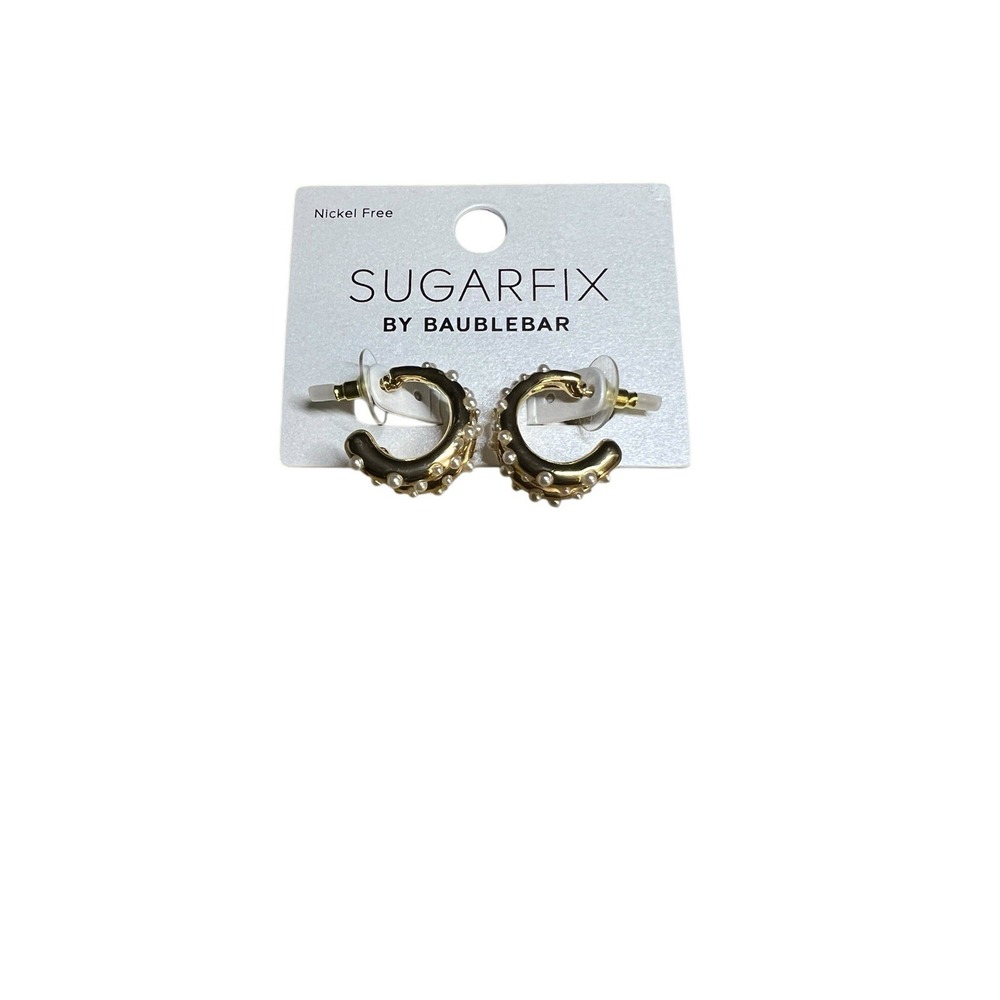 SUGARFIX by‎ BaubleBar Faux Pearl and Gold Tone Double Hoop Earrings
